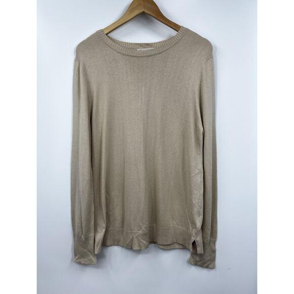 Nanette Lepore Sweater Womens Cashmere Crew Neck Fleece Pullover Beige Brown XL - Picture 1 of 8